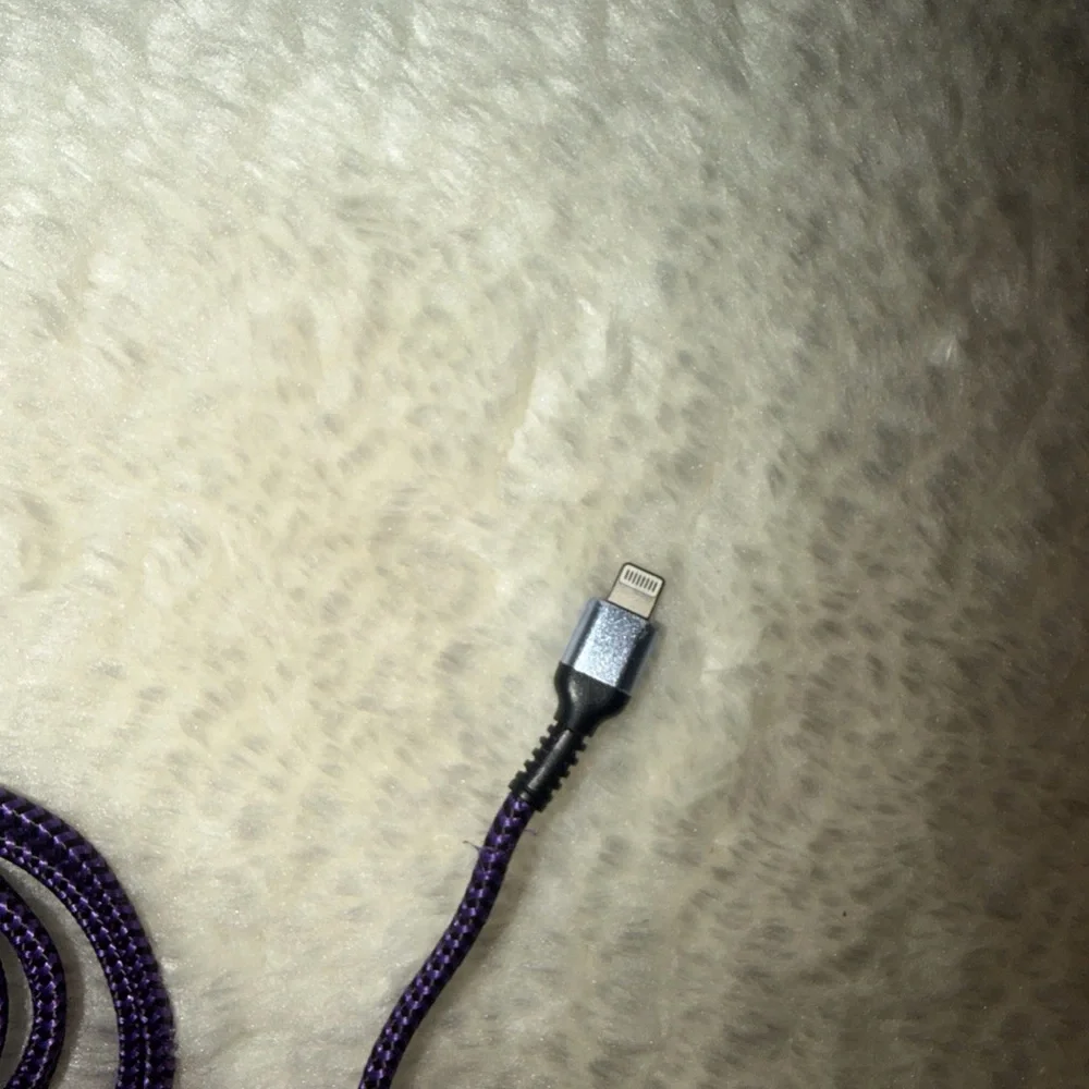 White USB Power Adapter with Purple Braided Charging Cable